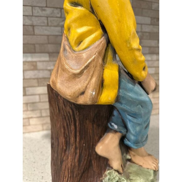Vintage 70s Holland‎ Mold Ceramic Country Boy Sitting On Stump Feeding Dog 17” - Picture 7 of 8